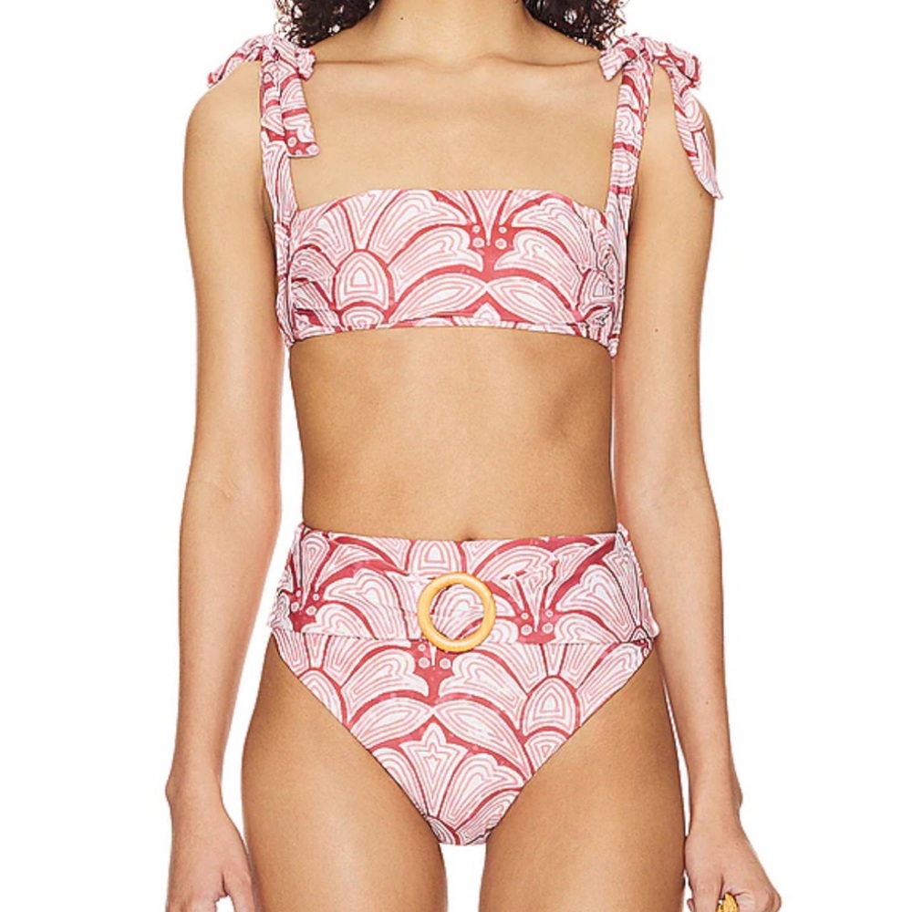 Tularosa Pink White Patterned Tie-Shoulder High-Waist Bikini